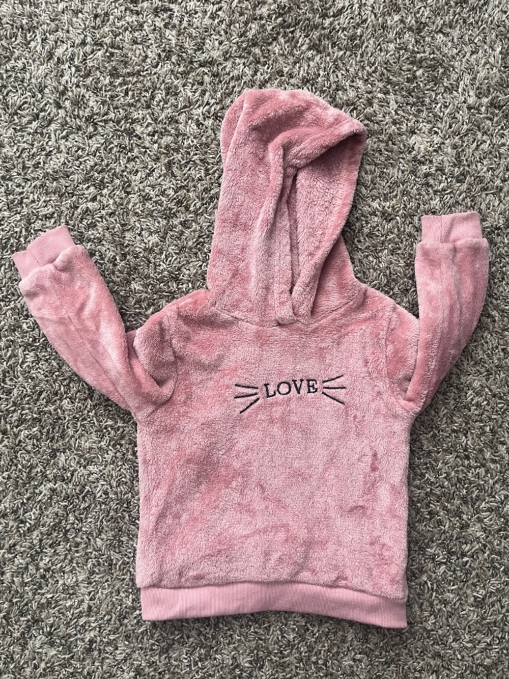 SHEIN Plush Rose Pink Hooded Sweatshirt with LOVE Embroidery